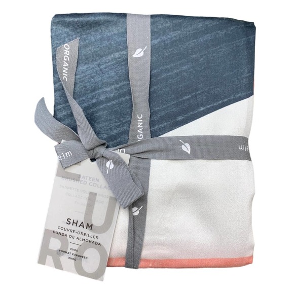 West Elm Other - NWT West Elm Euro Sham Slate Blue Gray White Pink Brushed Sateen 26" x26” Square